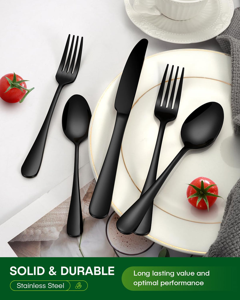 20 Piece Black Silverware Set, Stainless Steel Flatware Set for 4 Food Grade Novelty Flatware Cutlery Utensil Set