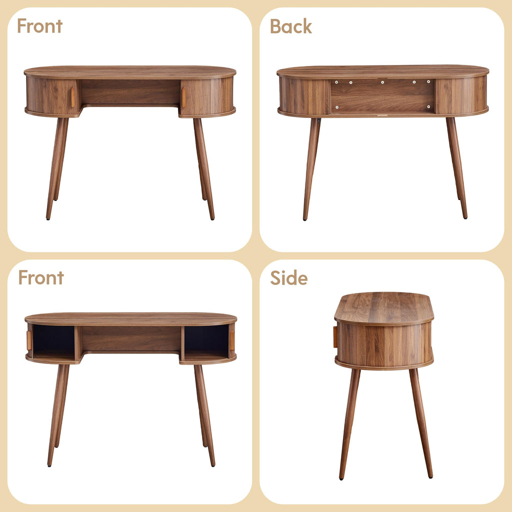 43" Oval Fluted Home Office Desk, Small Computer Desk Writing Desk
