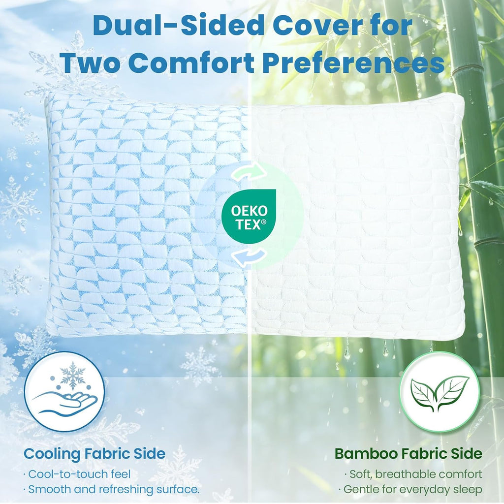 Firm Pillow Shredded Memory Foam, Cooling Pillow for Hot Sleeper, Adjustable Bed Pillow for Side Back Stomach