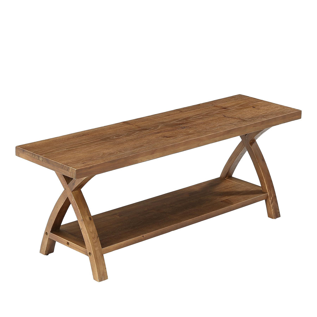 47.24" Solid Wood Entryway Bench with Shoe Storage, 2-Tier Rustic Indoor Bench, Foyer, Hallway