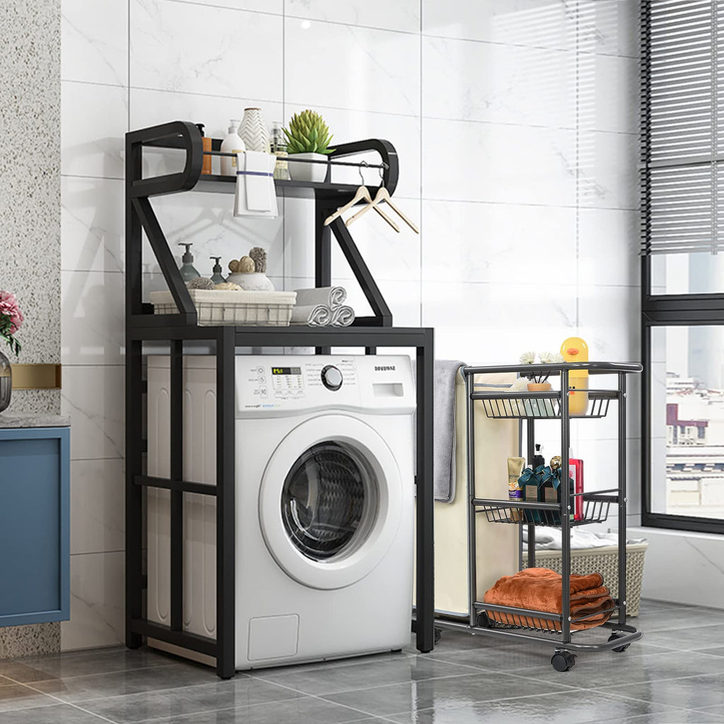 Slim Laundry Cart with Wheels, 3 Tier Rolling Laundry Sorter with 45L Bag