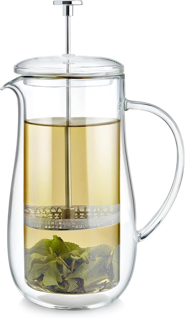 Insulated Double-Walled Glass French Press - 100% Plastic-Free Tea & Coffee Press for Pure, Rich Flavor | 34 oz