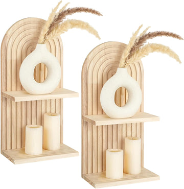 2 Pcs Boho Wall Shelf 2 Tier Arch Wooden Floating Shelves Mid Century Rainbow Wall Shelf Hanging Holder Double