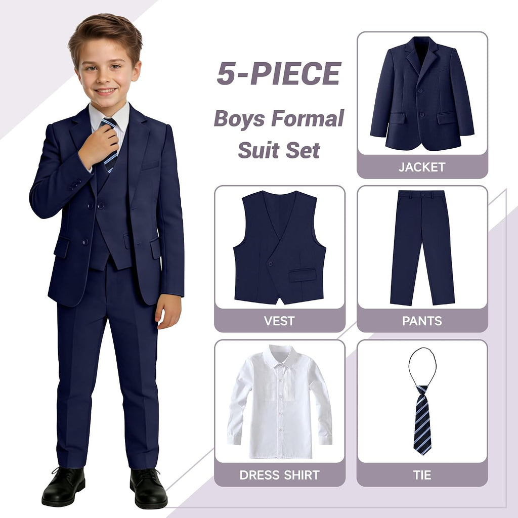 Boys Formal Suits 5 Piece Slim Fit Suit for Kids Teen Boy Tuxedo