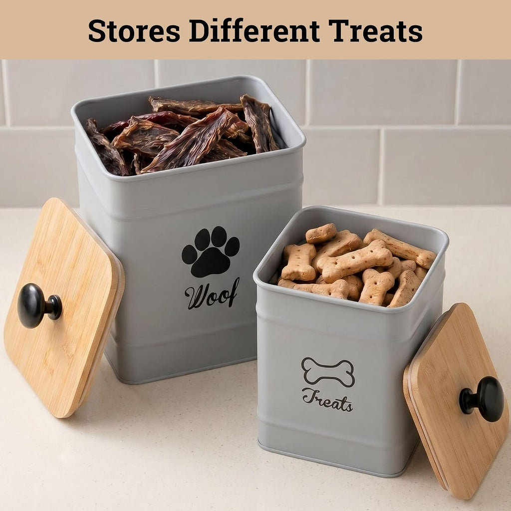 Dog Treat Container Set of 2 with Airtight Bamboo Lids - 8x6 & 7x5 inch
