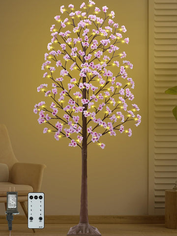 7FT Lighted Cherry Blossom Tree - Faux Artificial Light Up Pink Tree with 144 Lights, 432 Lush Flowers, Timer, Remote