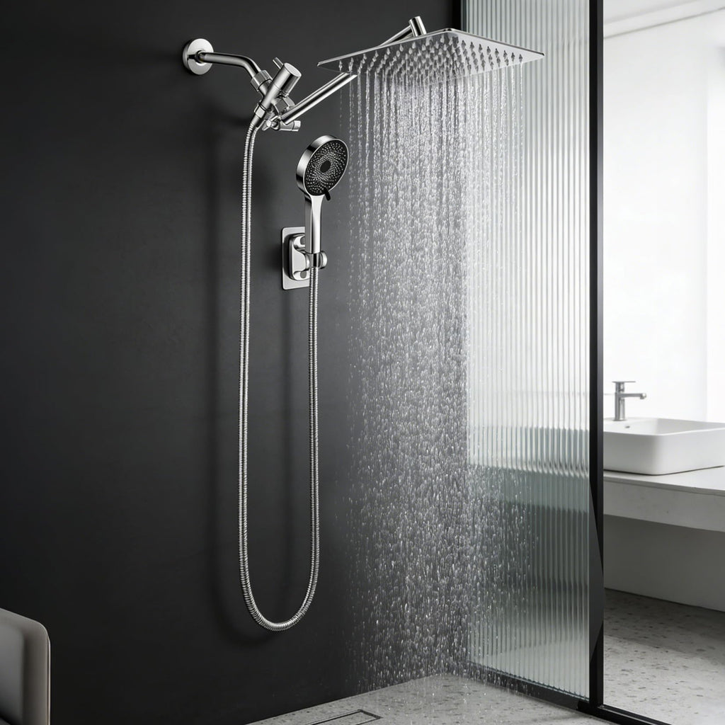 Shower Head, Rain Shower Head with Handheld Spray Combo, 8 Inch Adjustable High Pressure Rainfall Shower Head, Dual