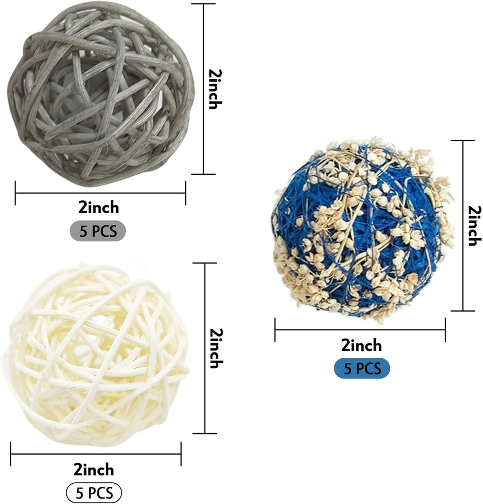 2 in Wicker Rattan Balls and Faux Moss Decorative Balls for Vase Centerpiece Bowls Orbs Filler Decor(Blue - Set of 15