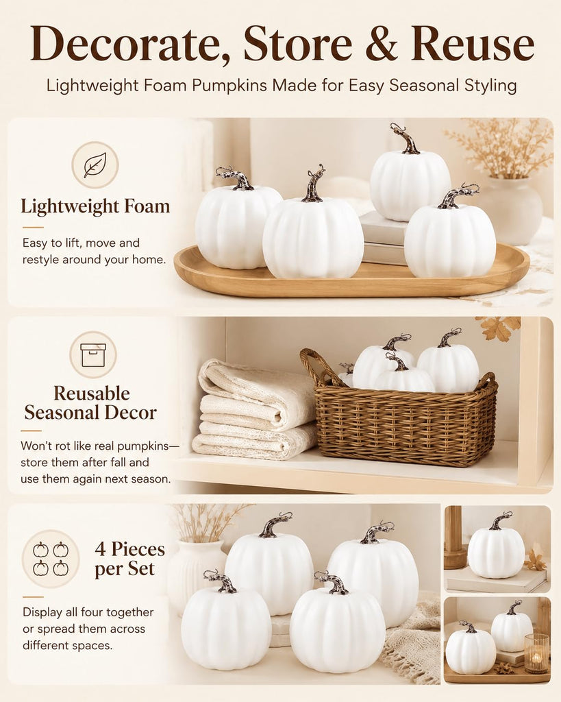 6 Inch Black Artificial Pumpkins, 4 Pack