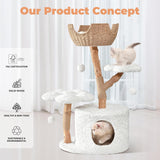 Modern Cat Tree, 40.5" Aesthetic Wood Cat Tree Tower for Large Cats