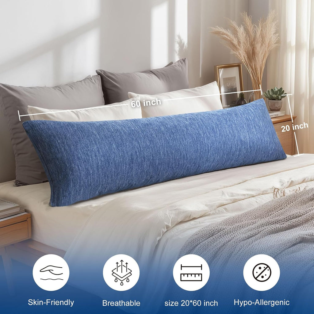Cooling Body Pillow for Adults, Memory Foam Insert 20x60 Inch Blue | For Side Sleepers, Soft Support for Pregnant