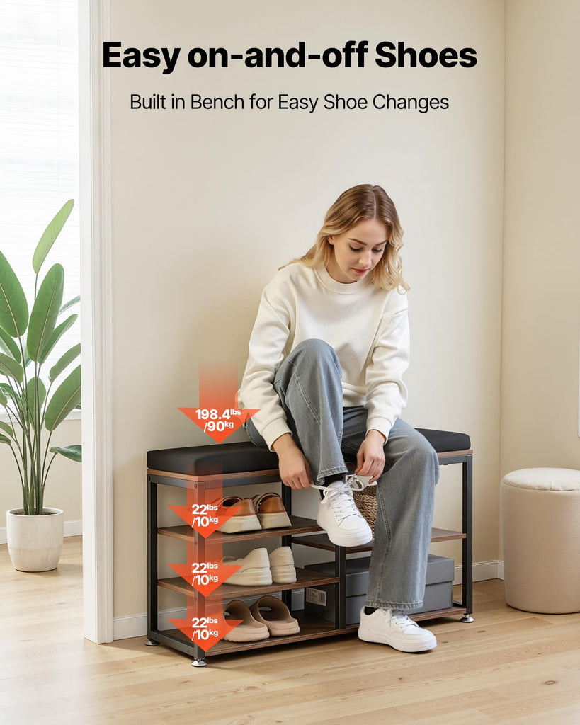 Coat Rack with Shoe Bench, 3-in-1 Shoe Coat Rack Combo Set with Hooks and Bookshelf, Steel Frame Hall Tree Entrance