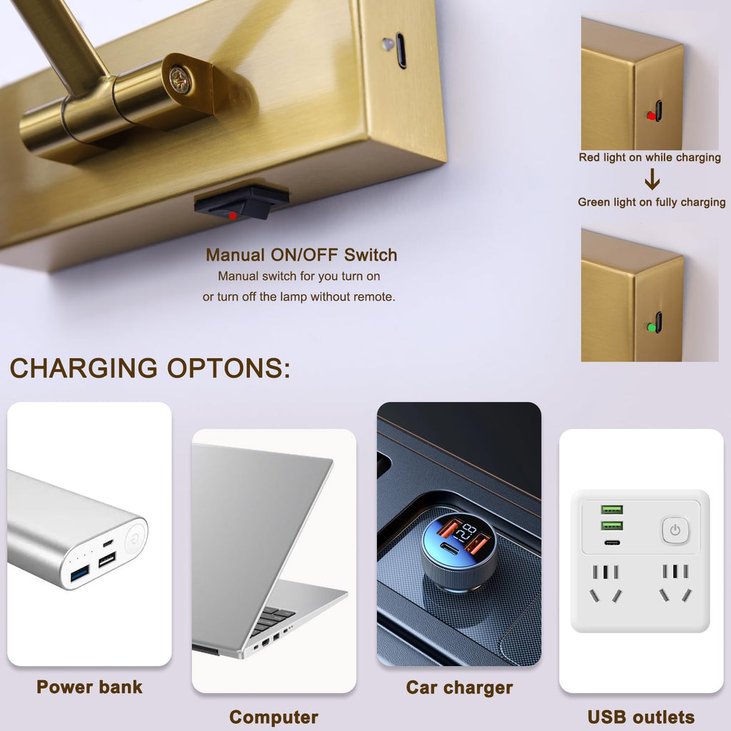 12.6 inch LED Wireless Picture Lights for Wall Rechargeable, Battery Operated Art Light for Paintings, 3CCT Dimmable