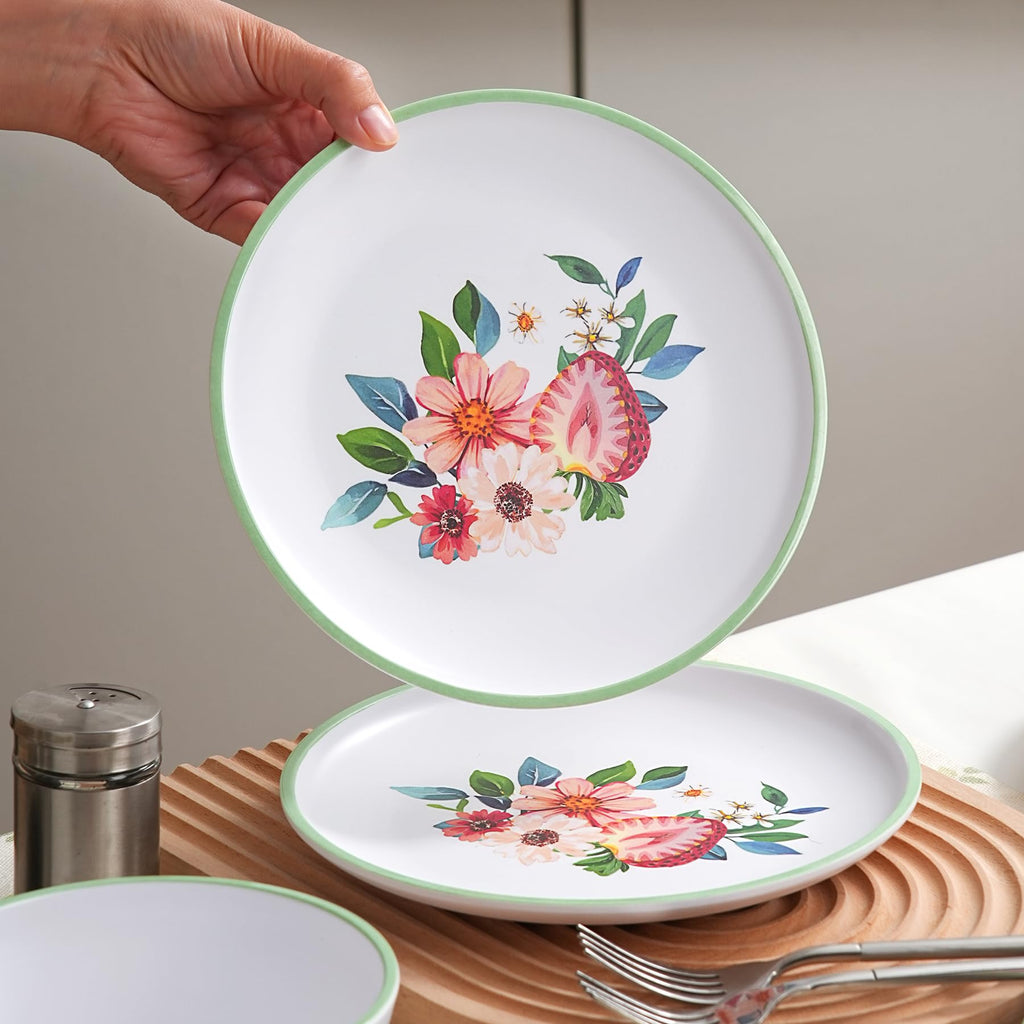12-Piece Strawberry Melamine Dinnerware Set for 4, Floral Pattern