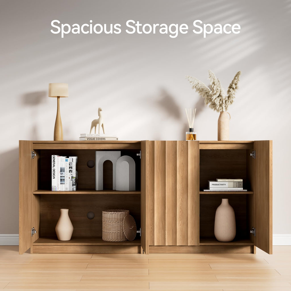Modern Buffet Cabinet with Storage, 31.5" Wide Fluted Arched Sideboard Cabinets with Adjustable Shelves, Wooden