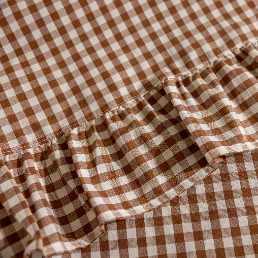 Coffee Plaid Ruffled Table Cover Linen Rectangle Gingham Tablecloth Classic Farmhouse Vintage Checkered Table Cover