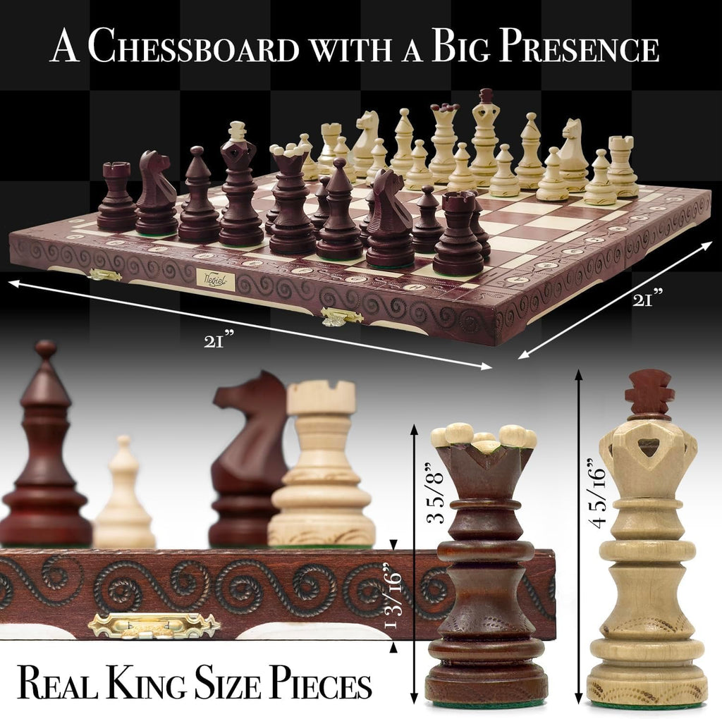 Imperator 21-Inch Luxury Wooden Chess Set for Adults and Kids - Handcrafted from Premium Beech and Birch Wood