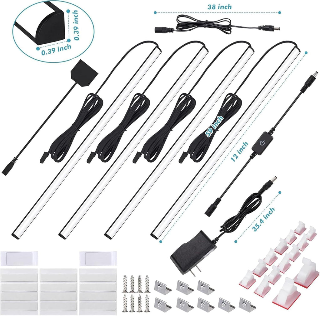 Black Shell Display Case Lights, LED Lights for Display Case with Memory Function, 4x12 Inch Bookshelf Lighting, LED