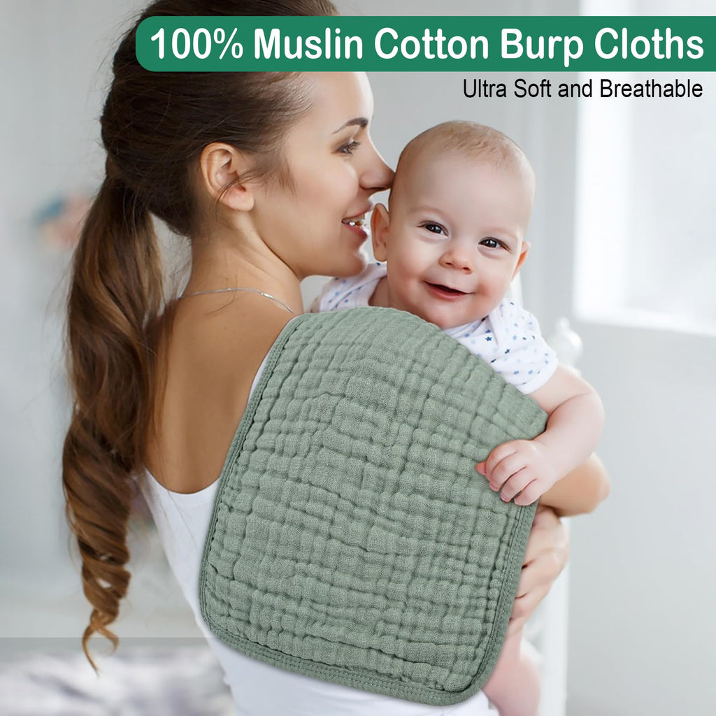 10 Pack Muslin Burp Cloths, 20x10Inch, 10 Mixed Colors, Soft Absorbent Baby Burping Rags