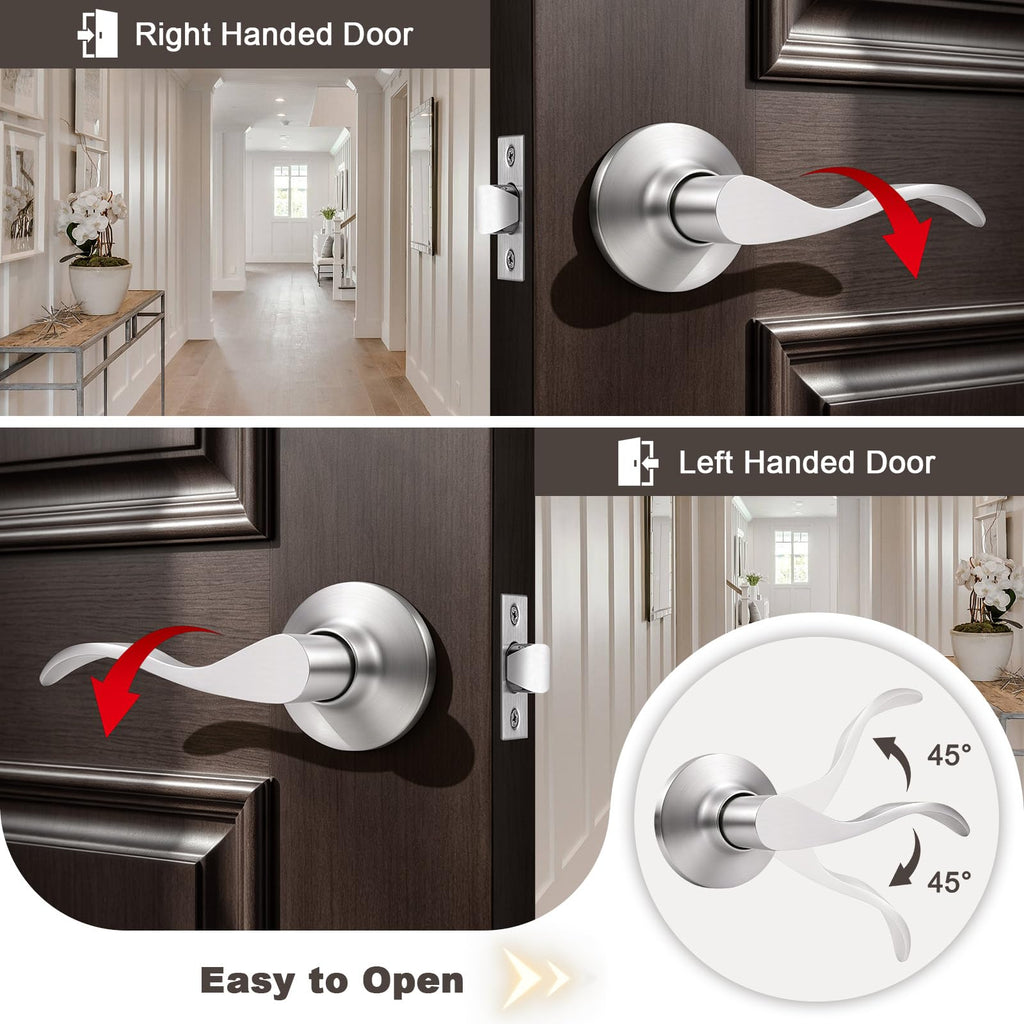 1 Pack Satin Nickel Modern Interior Passage Door Knobs, Keyless Door Handle & Closet, Wave Style Non-Locking Door