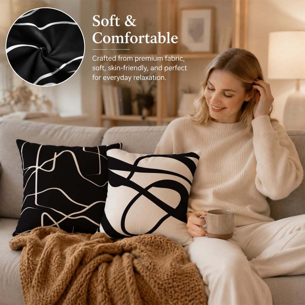 Black White Geometric Throw Pillow Covers 18x18 Set of 4