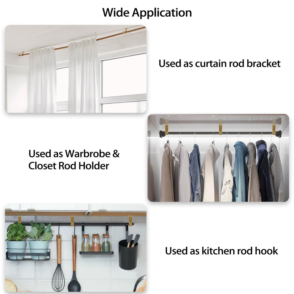 Sumnachon 3Pcs Ceiling Mount Curtain Rod Brackets for 5/8-1 Inch Rod, Gold