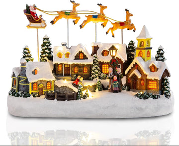 Christmas Village Lighted Decoration Musical Animated Display Christmas Collectible Santa Deer Battery Operated