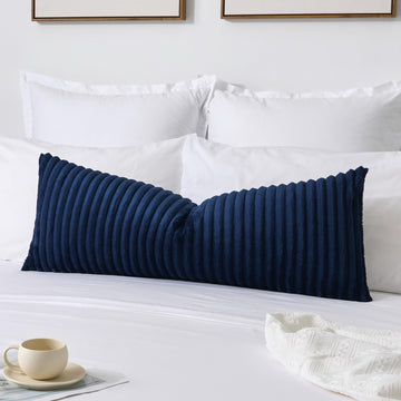 Soft Plush 14x36 Inch Long Lumbar Pillow Cover 1 Pack, Luxury Fluffy Faux Fur Striped Flannel Rectangle Body Cushion