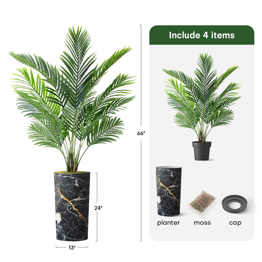 Artificial Tree in Modern Granite Effect Planter, Fake Areca Tropical Palm Silk Tree for Indoor and Outdoor Home