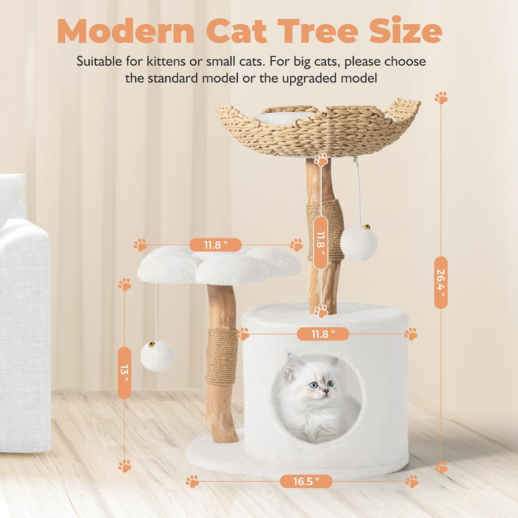 Modern Cat Tree, 26.3" Aesthetic Wood Cat Tree Tower for Small Cats