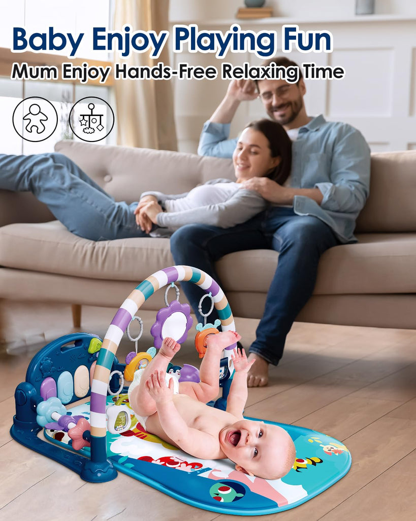 Blue Tiger Theme Baby Play Mat Gym with Kick & Play Piano