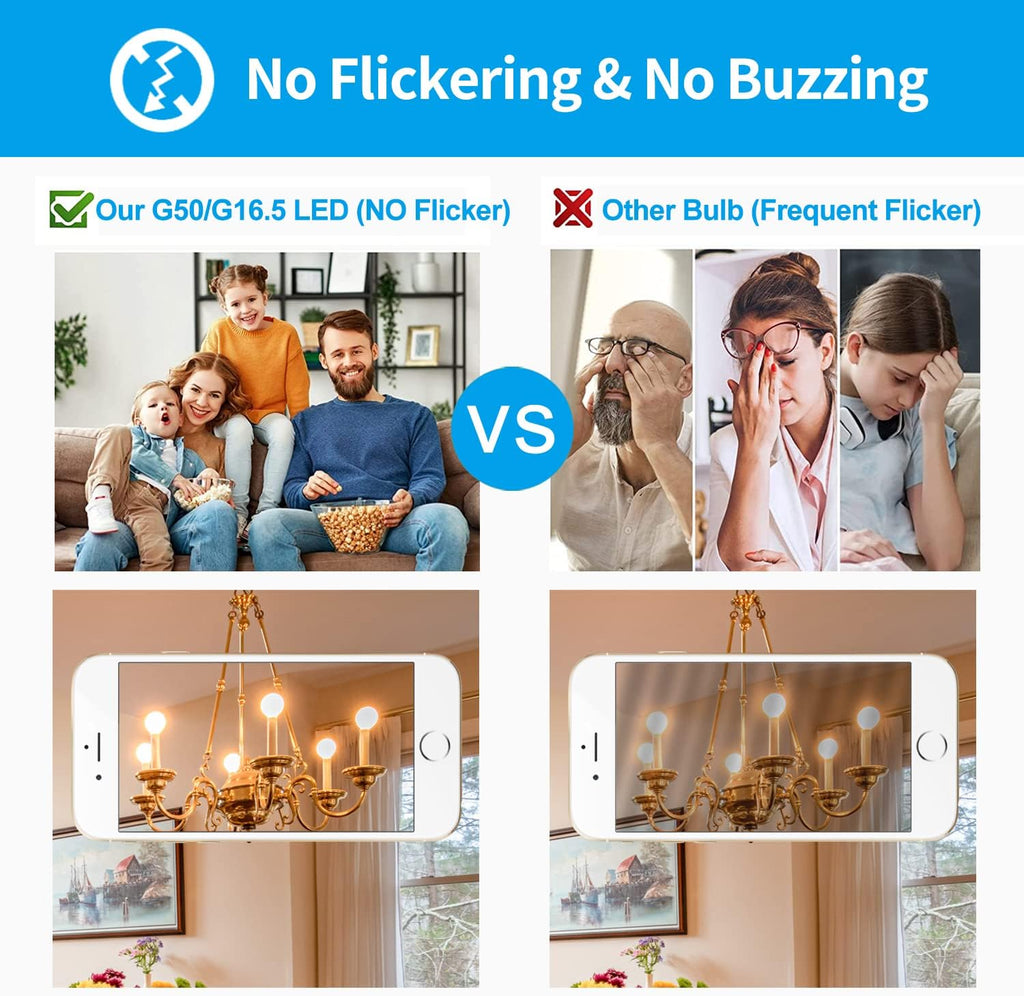 6Pack G50 LED Ceiling Fan Light Bulbs, Dimmable LED Candelabra Bulb