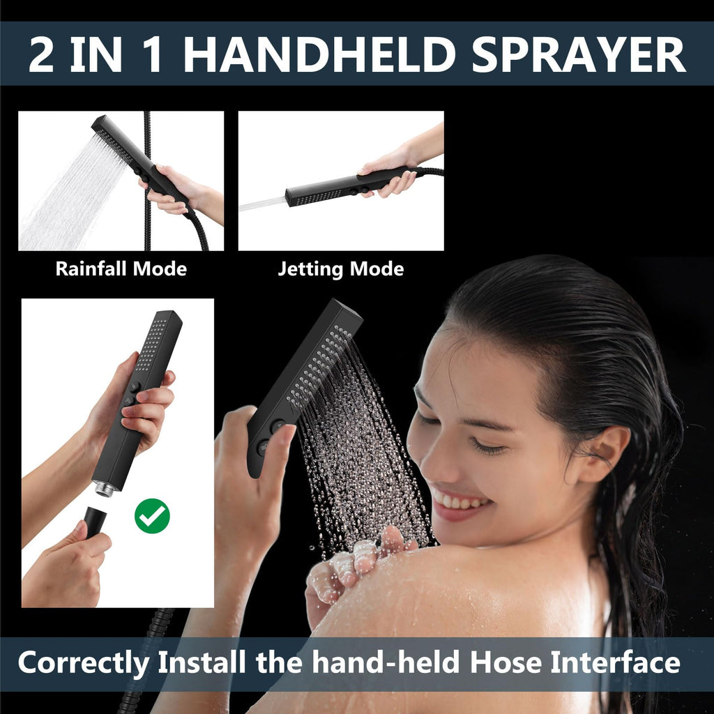 Ceiling Shower Faucet Set System Dual Head 10&6 Inch Matte Black