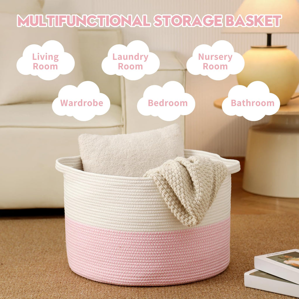 Foldable Laundry Hamper Basket with Collapsible Handle Cotton Rope Soft Woven Fabric Storage Organizer Clothes Toys