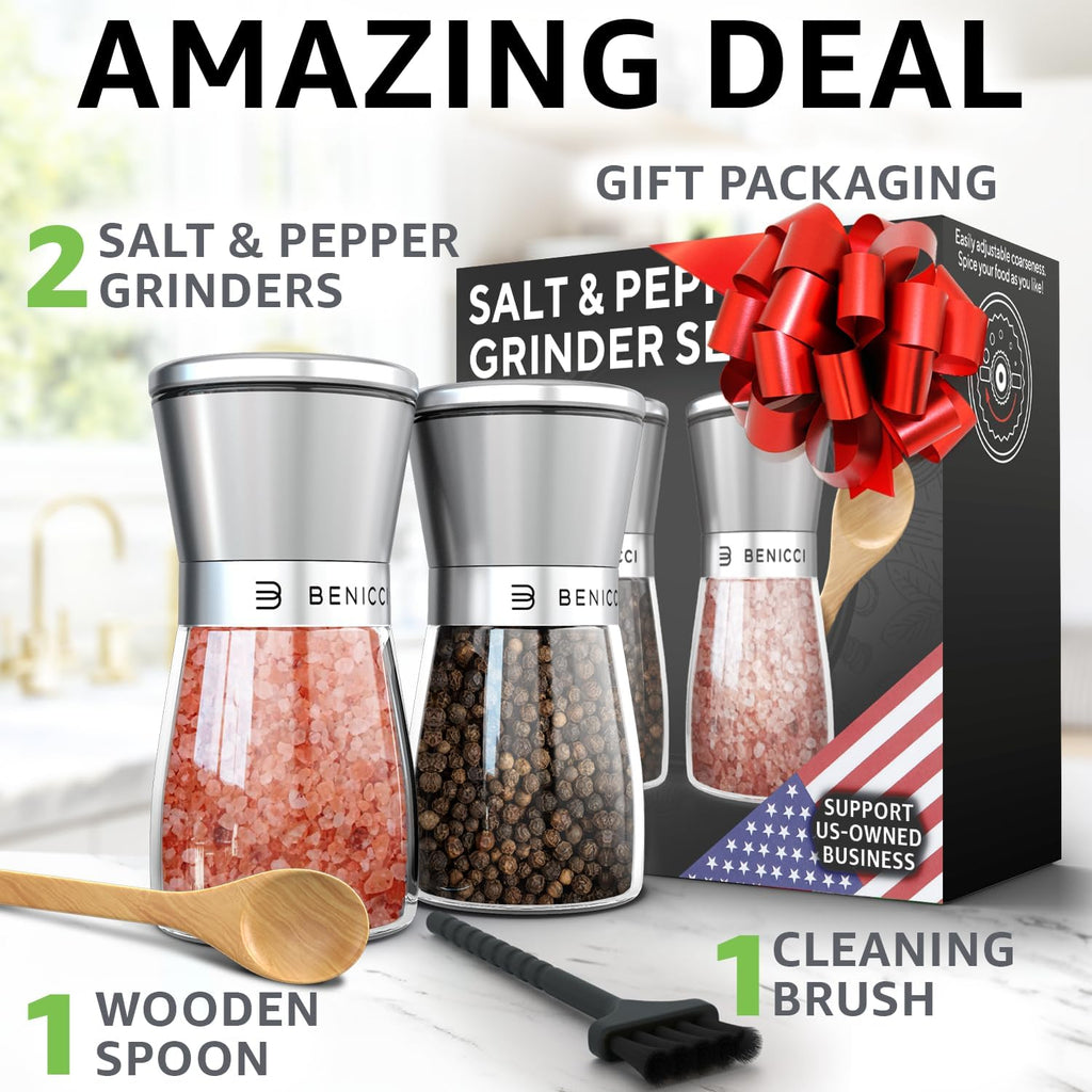 Manual Salt and Pepper Grinder, 5 oz Refillable Ceramic Mills - Set of 2