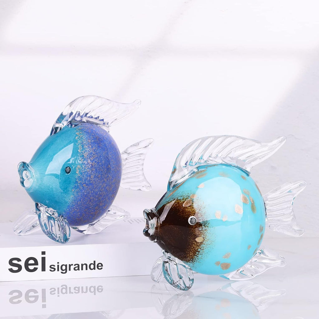 Large Glass Fish Figurines Hand Blown Glass Fish Statue and Sculpture Home Decor, Murano Animal Tropical Sea Glass