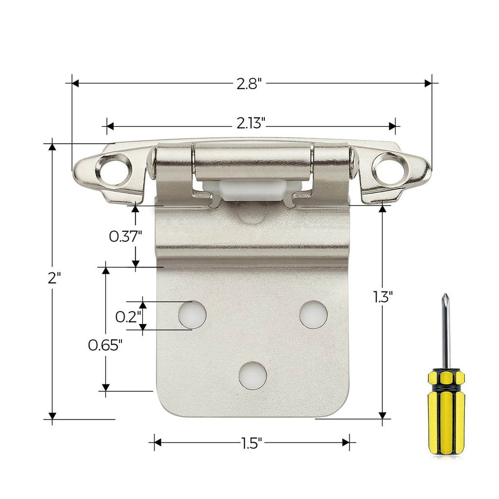 Satin Nickel Kitchen Cabinet Hinges, 3/8" Inset, 60 Pack