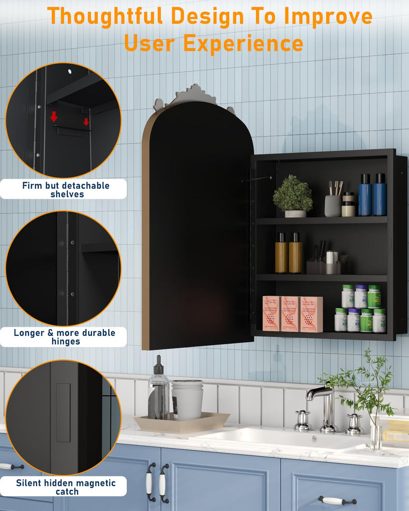 20"x30" LED Bathroom Medicine Cabinet with Mirror and Lights, Bronze Hand-Painted Baroque Bathroom Storage with
