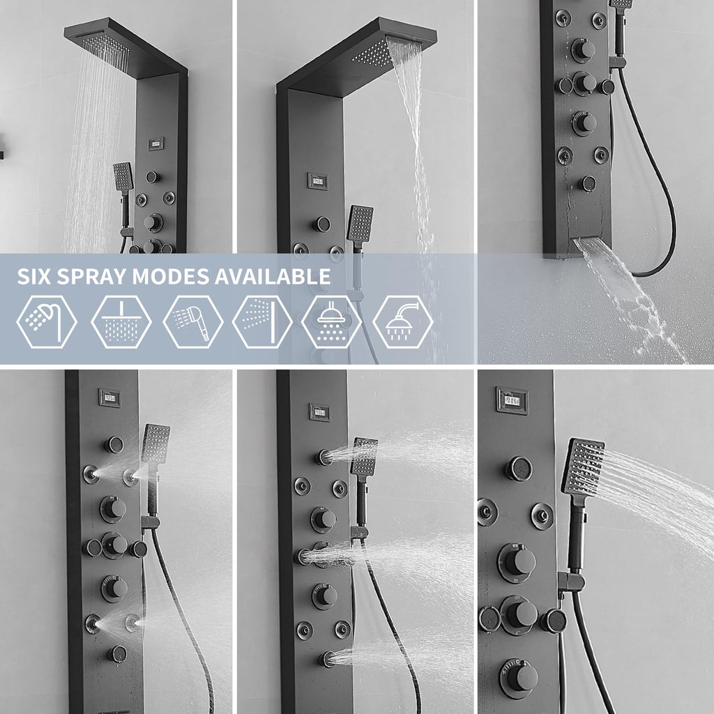 6 IN 1 Shower Panel Tower System Matte Black Stainless Steel
