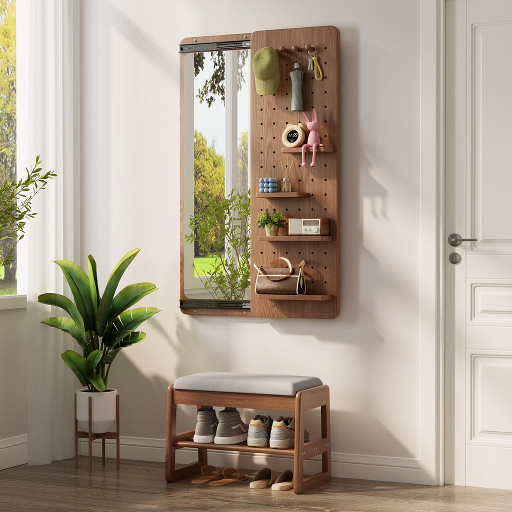 Full Length Mirror with Shelf and Hooks,Entry Way Mirrors for Wall,Wall Mirror with Shelf,Wall Mirror with Storage