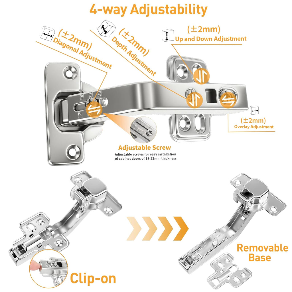 135 Degree Lazy Susan Hinge, 48mm Corner Kitchen Cabinet Hinges, Concealed, 3D Adjust for Corner Door, Cupboard