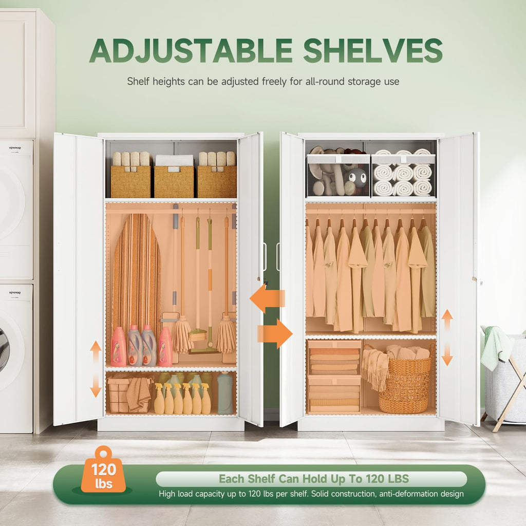 Metal Wardrobe Cabinets with Lock, Clothing Locker 72" X 36" X 18" Storage Cabinets Room, Fire Department, School