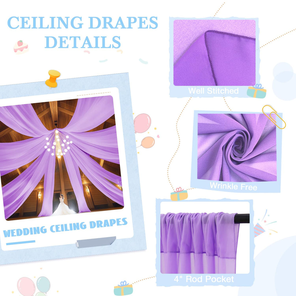 Ceiling Drapes Hanging Kit with Chiffon Wedding Ceiling Drapes Lavender Arch Draping Fabric Sheer Chiffon Wedding