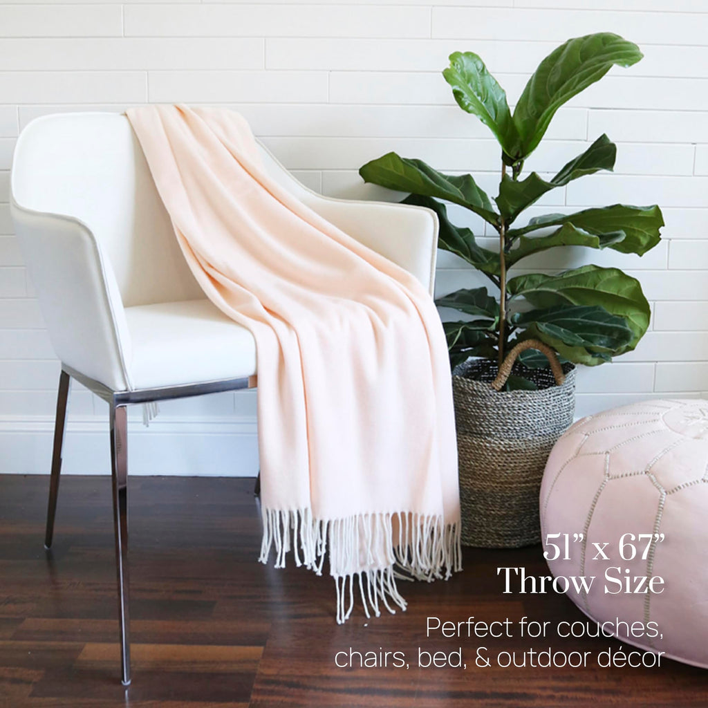 Cotton Throw Blanket - Blue Denim Italian Woven Herringbone Throw Blanket with Fringe - Luxury Decorative Throw for