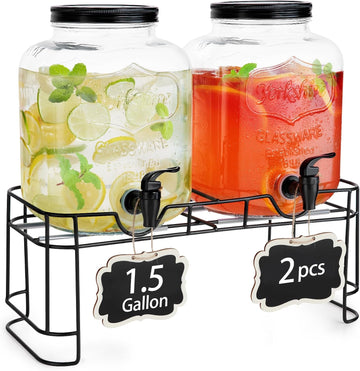1.5 Gallon Drink Dispenser : 2P Glass Dispenser w/Metal Stand - Set of 2