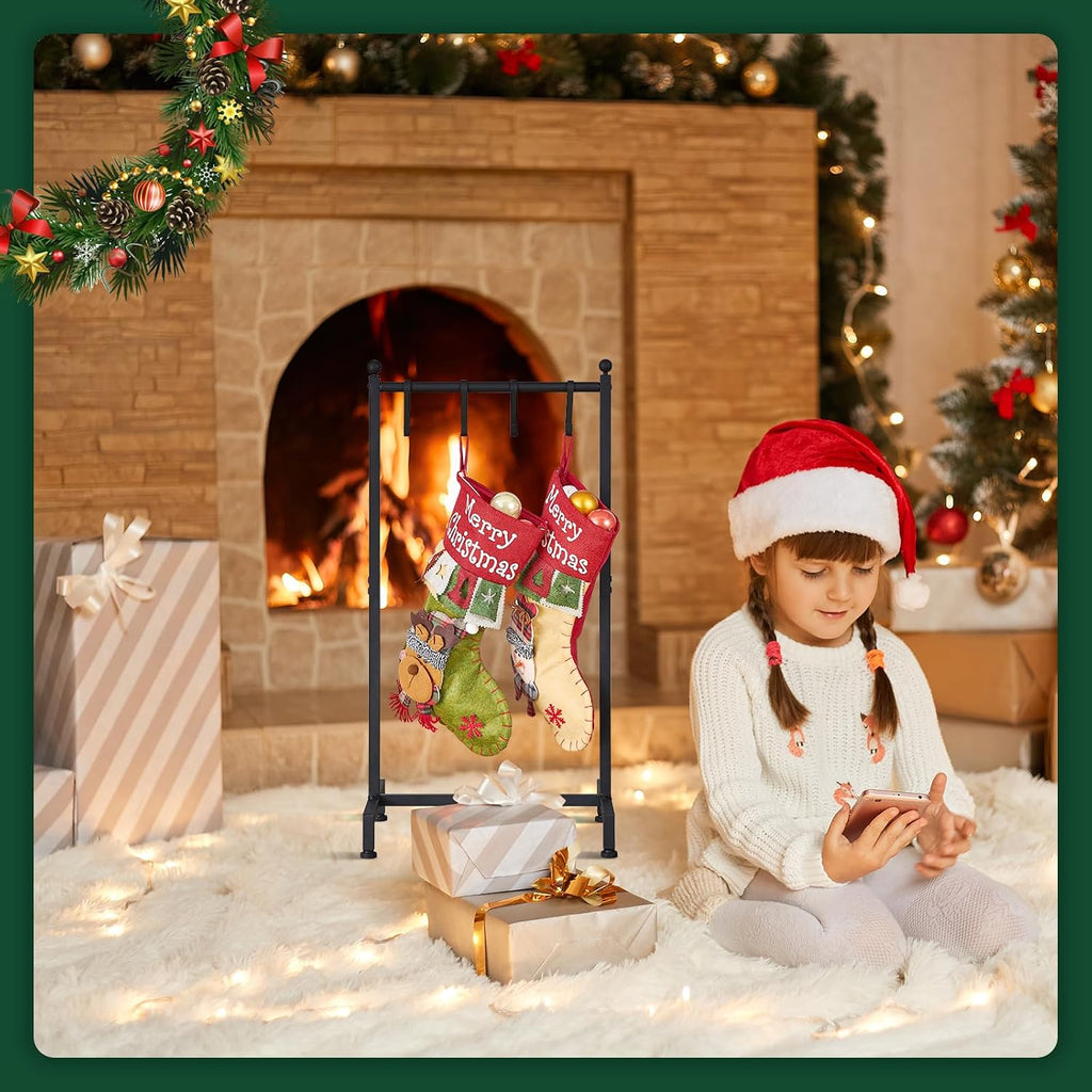 Christmas Stocking Holder Stand, Freestanding Stocking Rack, 4 Hooks