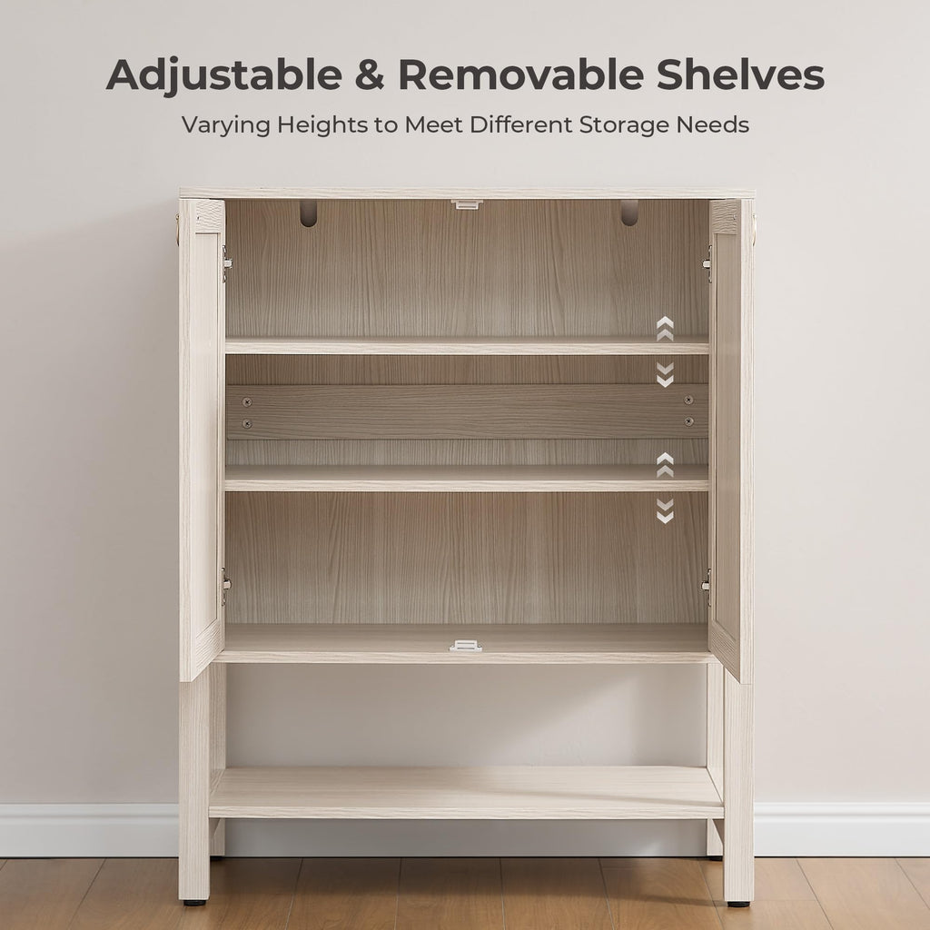 Rattan Shoe Cabinet with Storage, 5 Tier, White Cream Oak