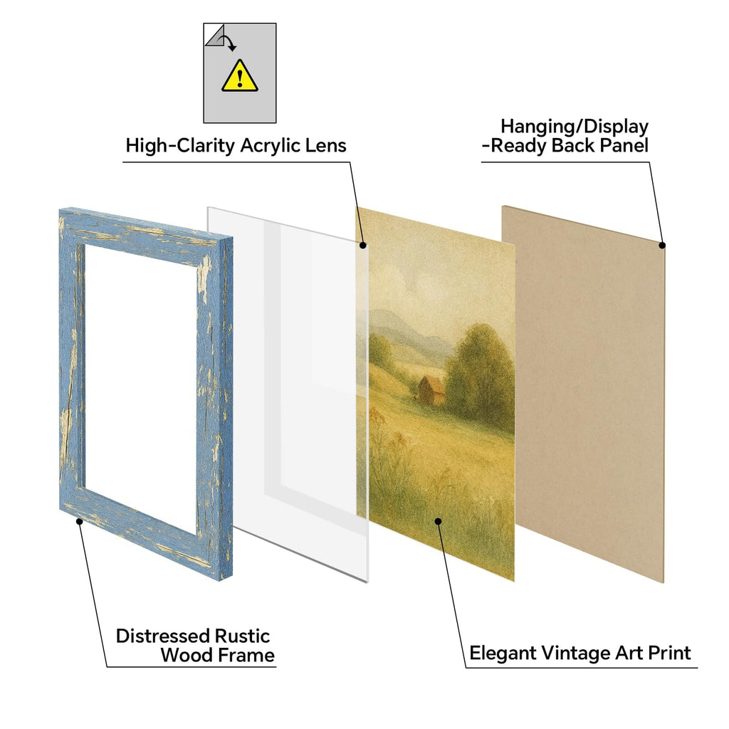 8x10 Rustic Farmhouse Picture Frames with Vintage Prints, Set of 4