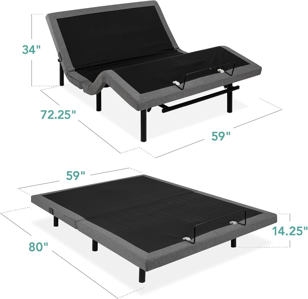 Ergonomic Queen Size Adjustable Bed Frame, Electric Base w/Wireless Remote Control, Nightlight, Massager, 2 USB Ports