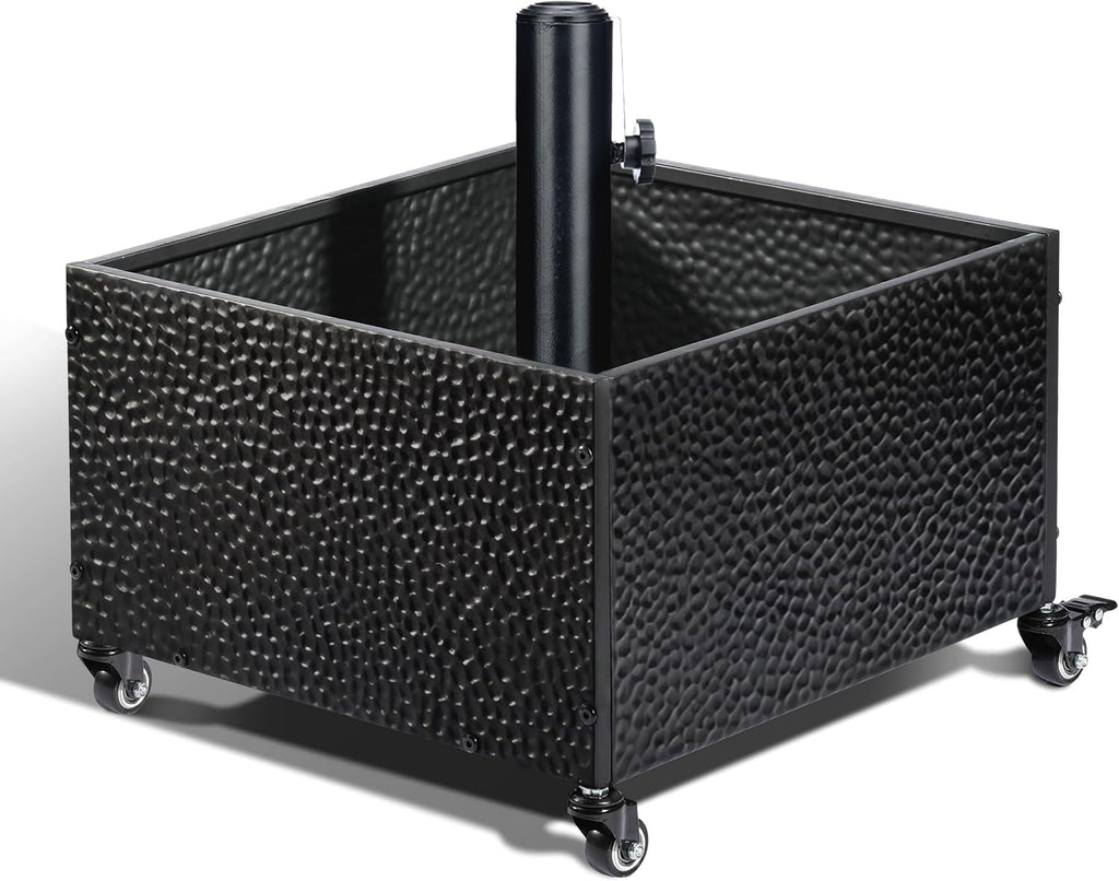 Heavy-Duty Metal Umbrella Base Stand with Wheels, 150lb Capacity Portable Fillable Planter - Black